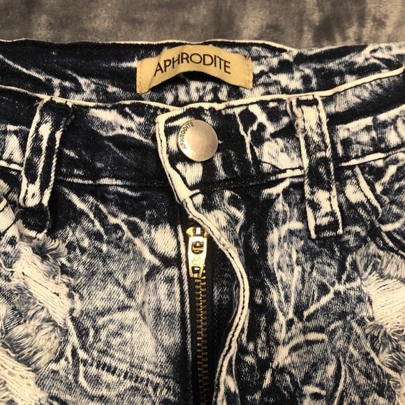 Aphrodite Distressed Stretch Denim Shorts Blue Acid Wash Made In USA Size S - Picture 10 of 10